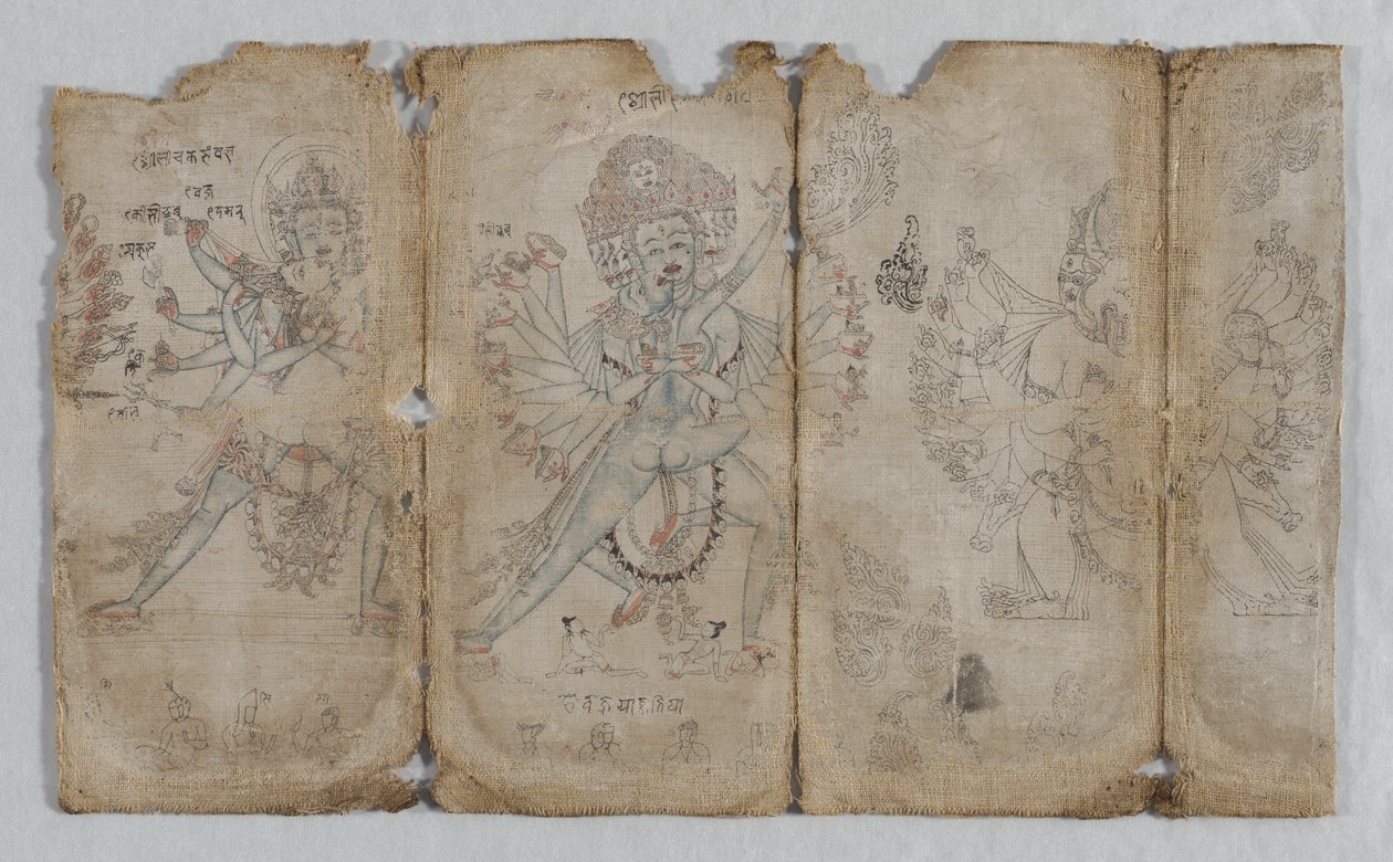 Dessins iconographiques : Chakrashamvara avec Vajravarahi, Hevajra avec Nairatmya, et Yamantaka (verso) - Unknown artist