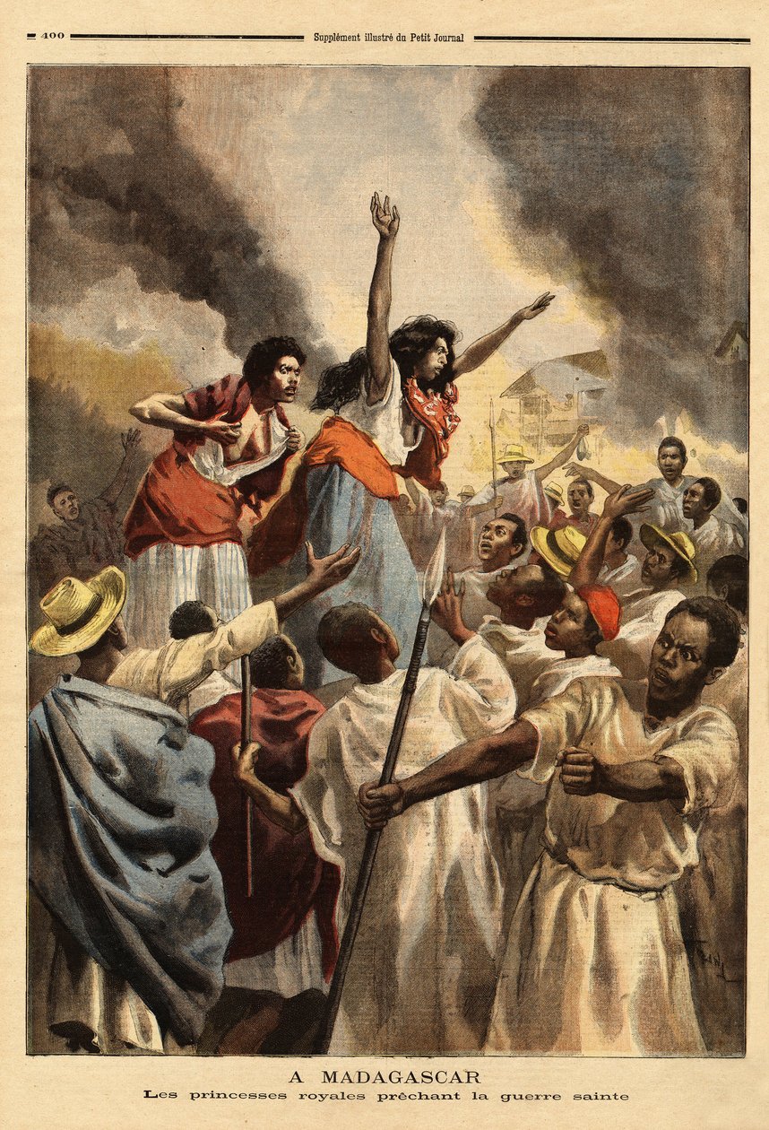 À Madagascar, la princesse royale (la sœur et tante de la reine) prêche la guerre sainte contre la France. Gravure dans Le petit journal 9/09/1894. Collection Selva - Unknown artist