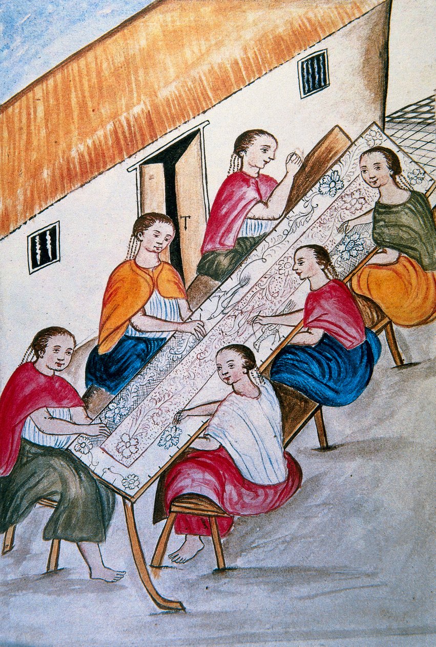 Travailleurs indiens cousant, du livre "Trujillo del Peru" ou "Códice Martínez Compañón", par Baltazar Martinez Compañón y Bujanda, évêque de Trujillo (1782-1785) - Unknown artist