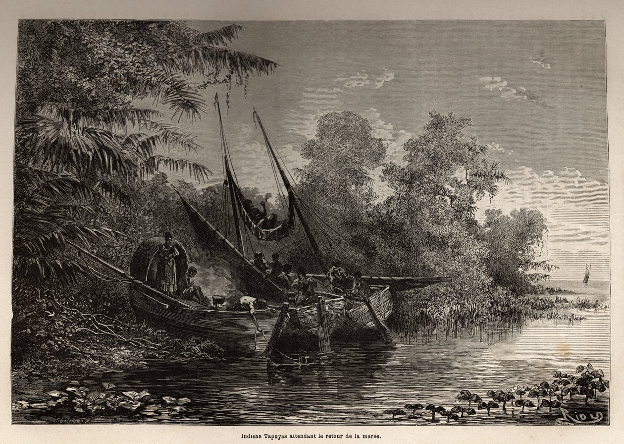 Indiens Tapuyas (Brésil) coincés sur leurs bateaux, attendant le retour de la marée - Unknown artist