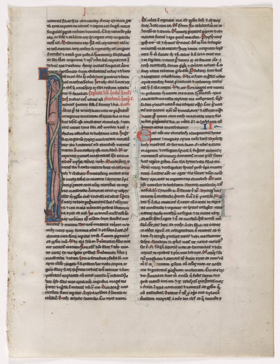 Initiale I : Bête et serpent entrelacés : Feuille d