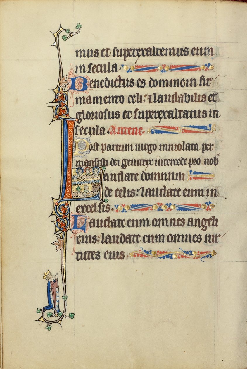 Initiale L : Trois têtes nimbées, une tête d