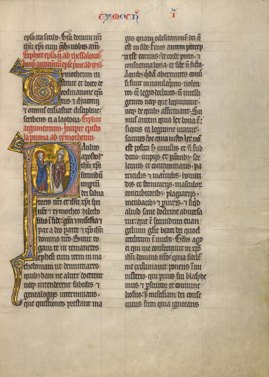 Initial P : Saint Paul avec un livre et un évêque - Unknown artist
