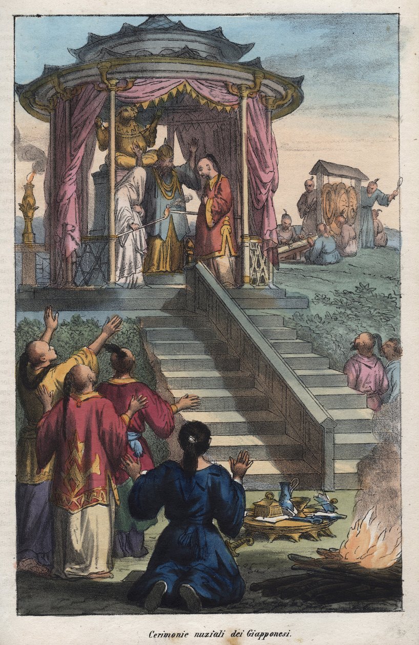 Mariages japonais - Cérémonie de mariage des Japonais - gravure de « Usi e Costumi di Tutti i Popoli dell
