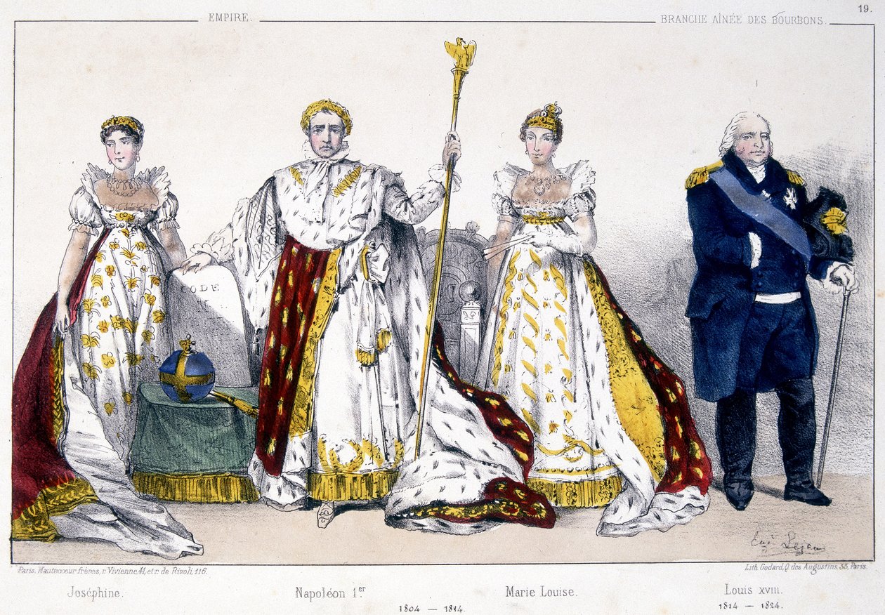 Joséphine, Napoléon 1er, Marie Louise et Louis XVIII - dans « La Monarchie française en estampes » - Unknown artist