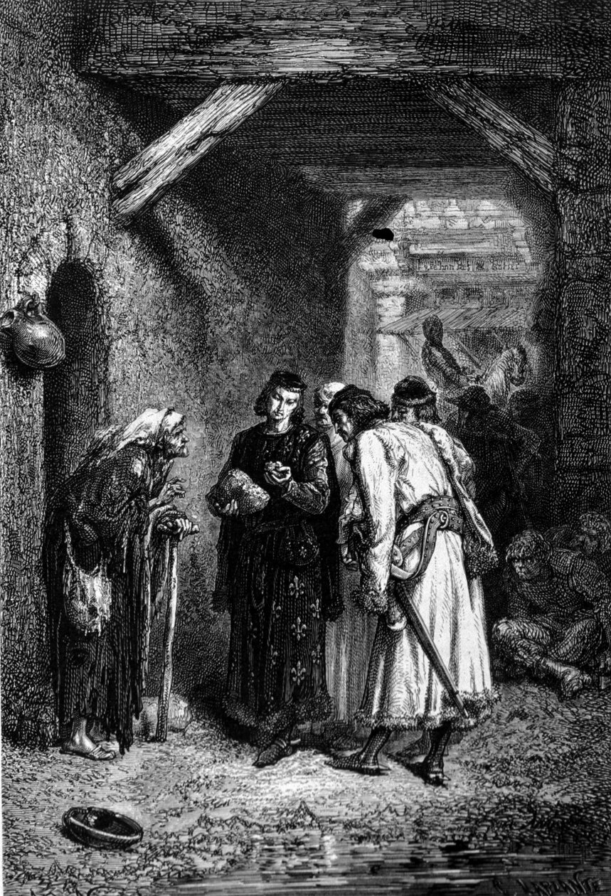 Le roi Louis IX ou Saint Louis (1214 - 1270) examine le pain des pauvres et constate qu
