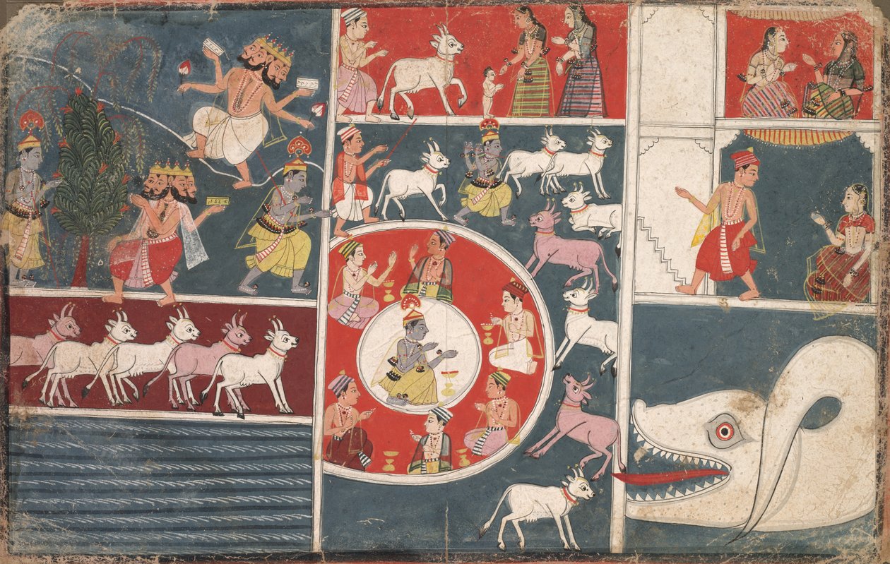 Krishna jouant de la flûte et autres épisodes du Bhagavata Purana - Unknown artist