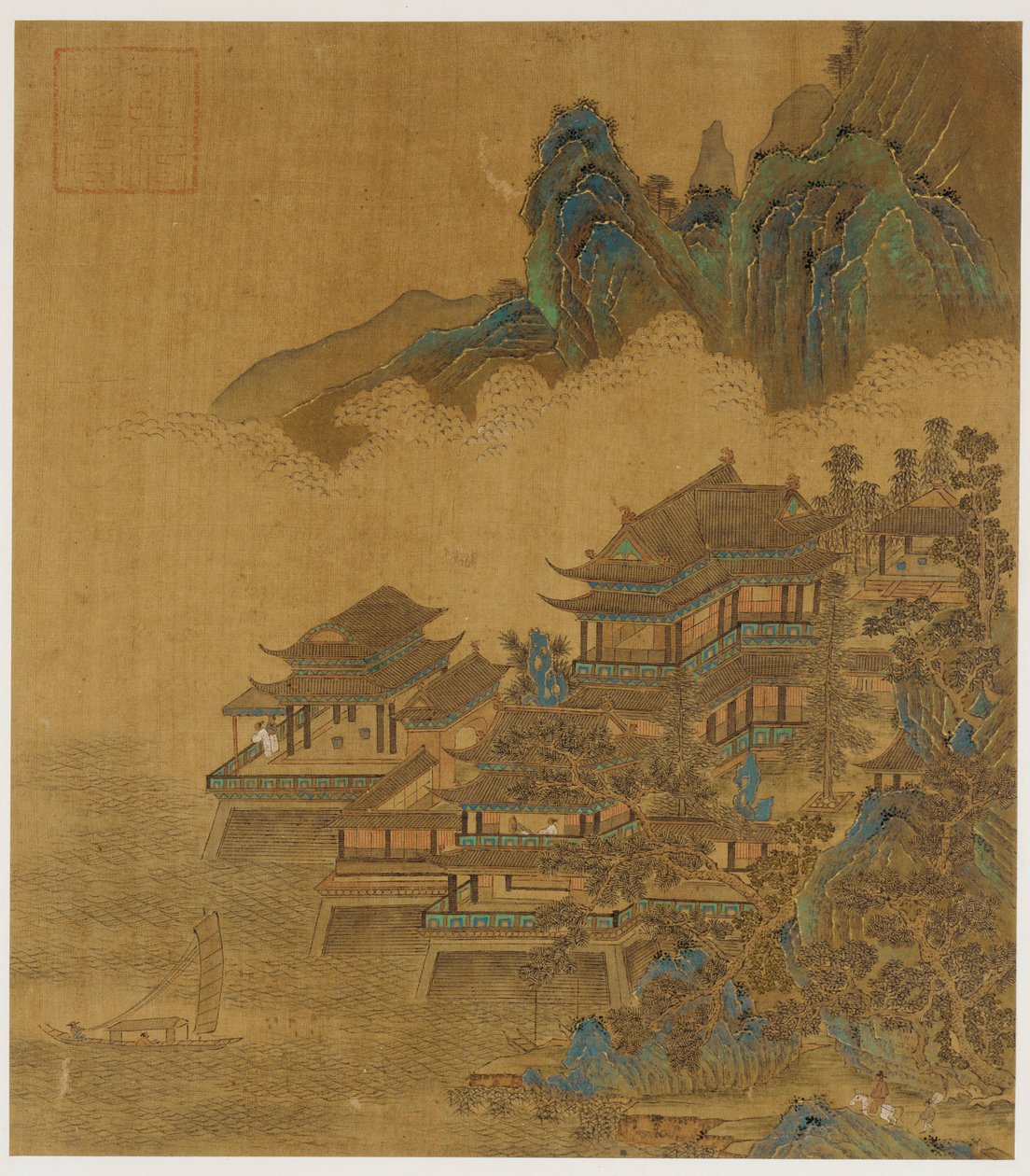 Paysage : un palais entre lac et montagnes - Unknown artist