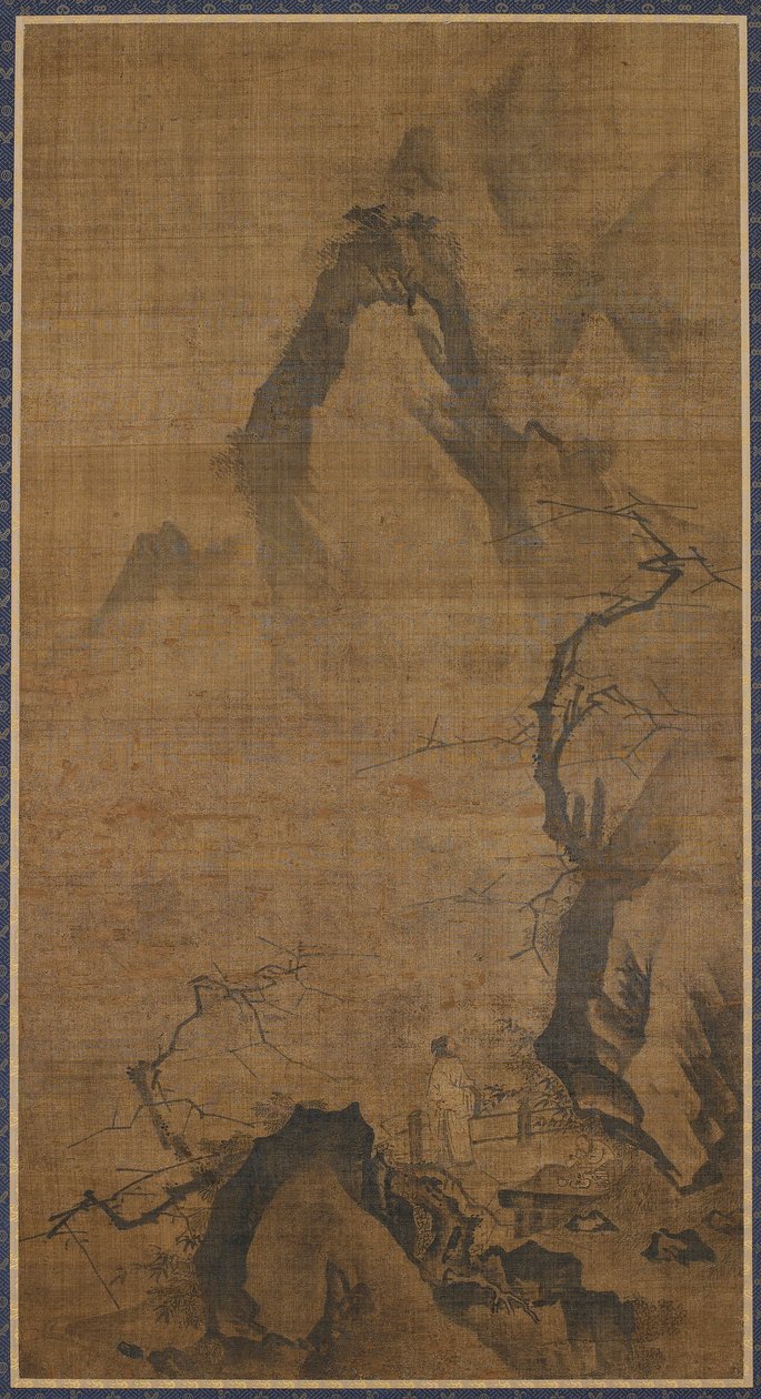 Paysage : montagne et eau ; une figure sous un prunier - Unknown artist