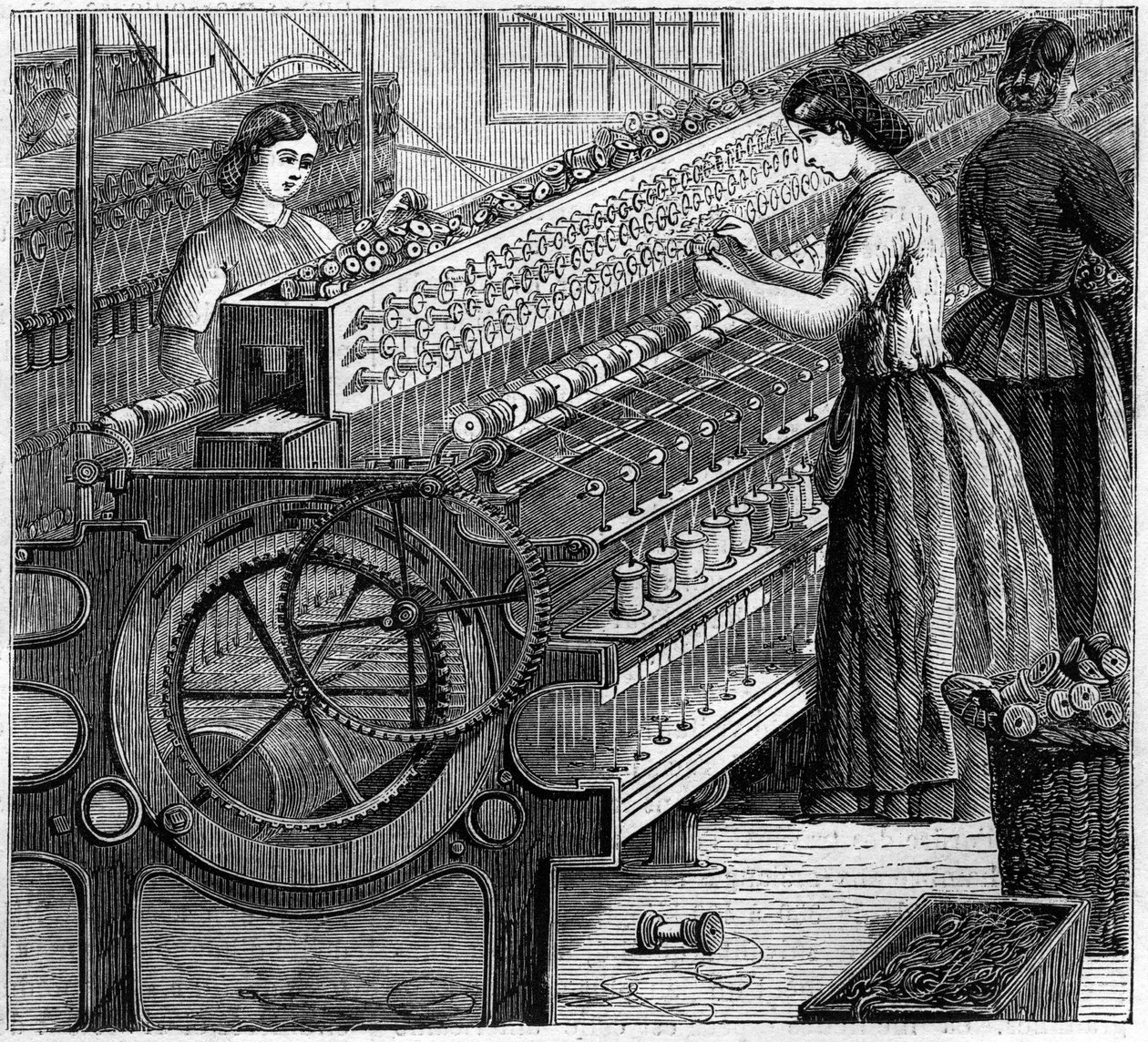 Grandes industries anglaises : Filature de coton de Walter Evans en Angleterre en 1863. Le torsionnement du fil. - Unknown artist