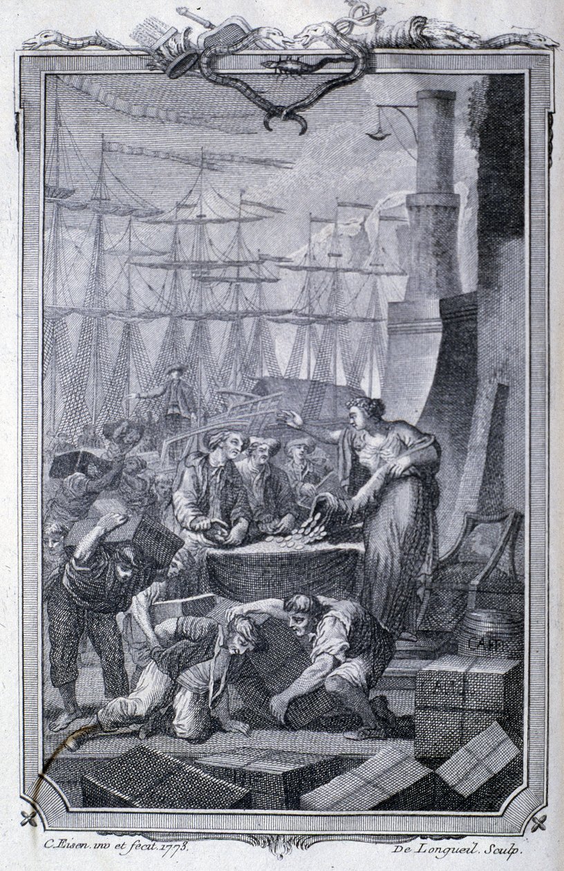 Le commerce avec les colonies (dont le café) - dans « Histoire philosophique et politique des établissements et du commerce des Européens avec les deux Indes » par G.T. Raynal, éd. Pellet, Genève - Unknown artist