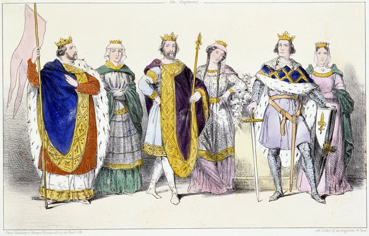Les Capétiens : Louis VI Le Gros (1081-1137) et Adélaïde de Savoie (ca. 1100-1154), Louis VII Le Jeune (1120-1180) et Adèle de Champagne (ou Blois) (ca. 1140-1206), Philippe II dit Philippe Auguste (1165-1223) et Isabelle de Hainaut (1170-1190) - Planche - Unknown artist