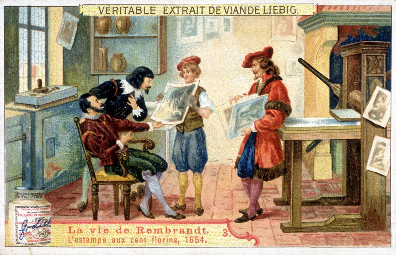 Chromolithographie Liebig sur la vie de Rembrandt (1606 - 1669), peintre néerlandais. Voici l