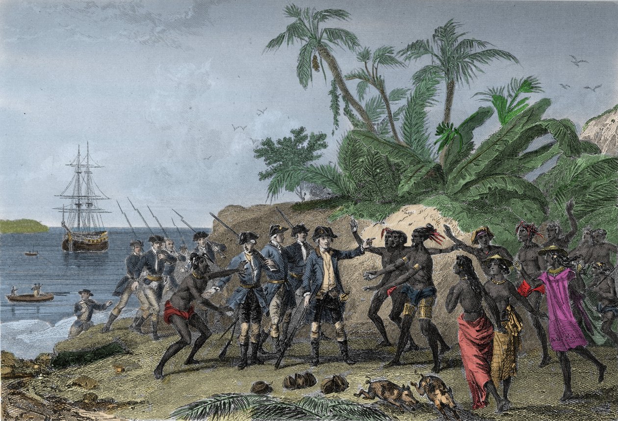 Louis Antoine de Bougainville, navigateur français (1729-1811), abordant les îles des Marquises à Tahiti, le 6 avril - Unknown artist