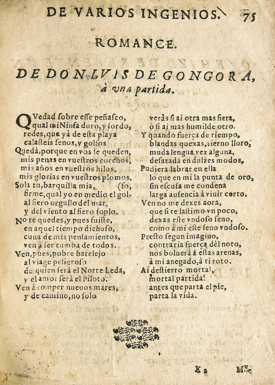 Luis de Góngora y Argote, "Romance à une partie" (gravure) - Unknown artist