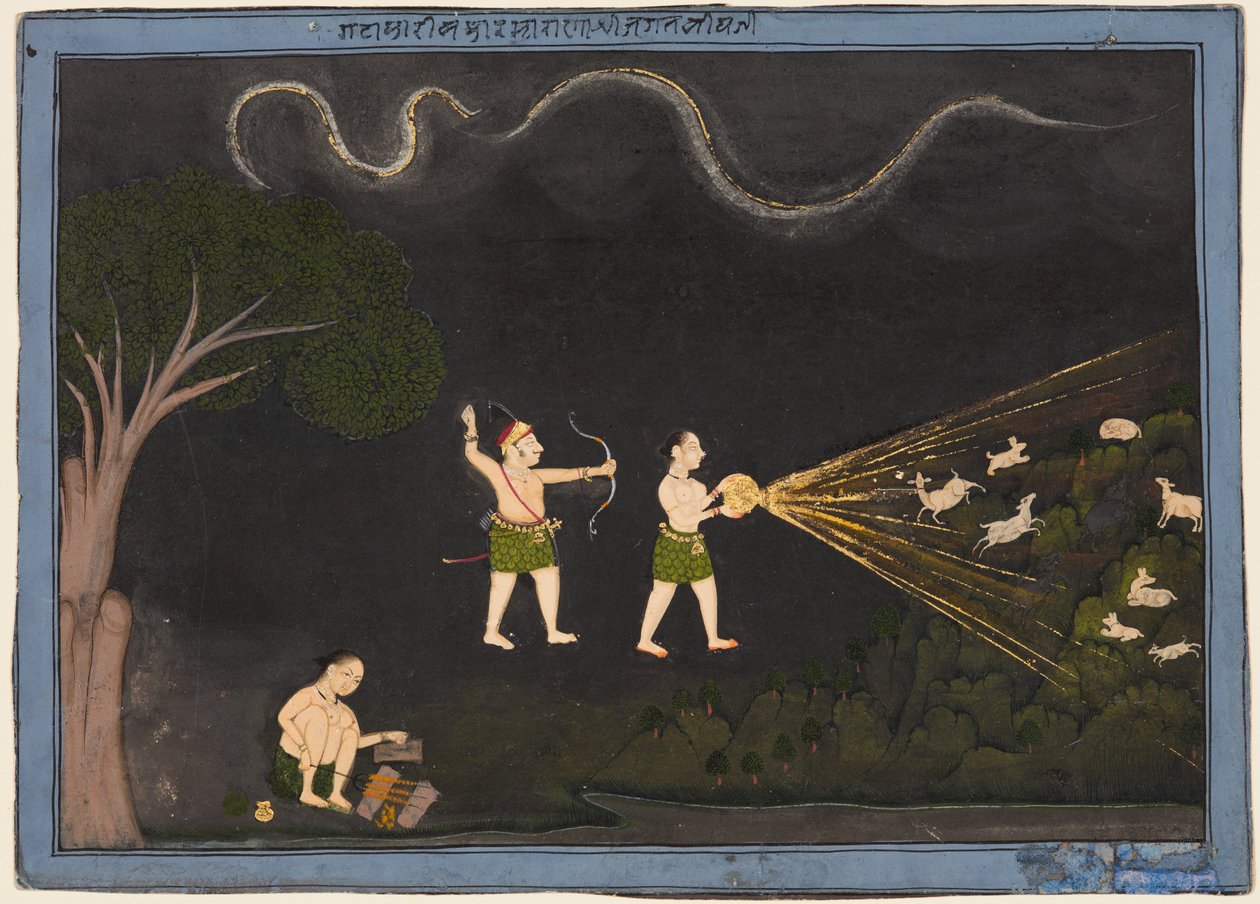 Maharana Jagat Singh II de Mewar (r. 1734-1751) déguisé en Bhil, chassant le cerf la nuit - Unknown artist