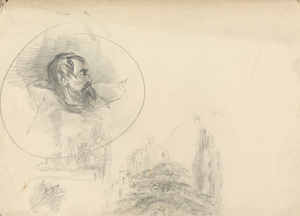 Homme avec capuche et paysage - Unknown artist