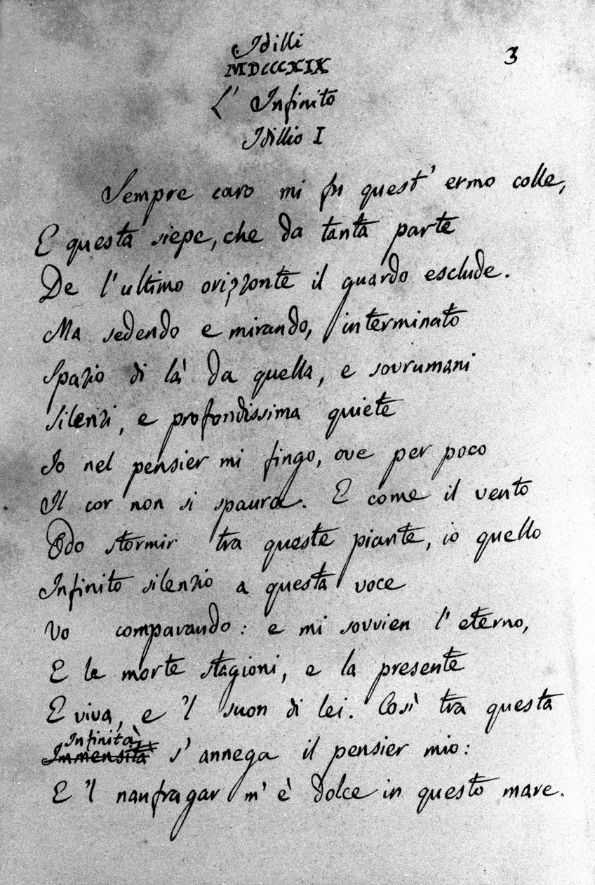 Manuscrit de « Idilli » (Les Idylles) par le poète italien Giacomo Leopardi (1798 - 1837) 19ème siècle - Unknown artist