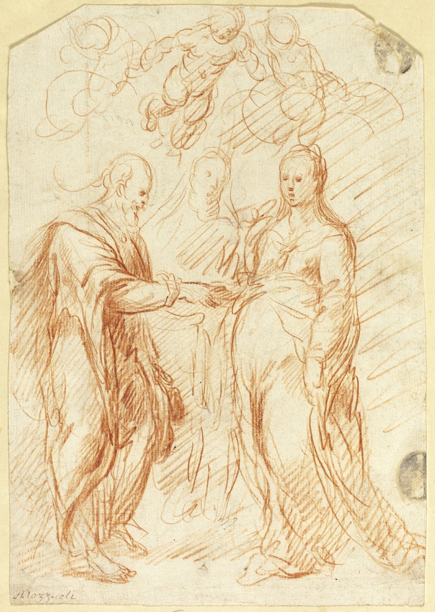 Mariage de la Vierge (recto) ; Esquisses de la moitié inférieure du visage de profil (verso) - Unknown artist