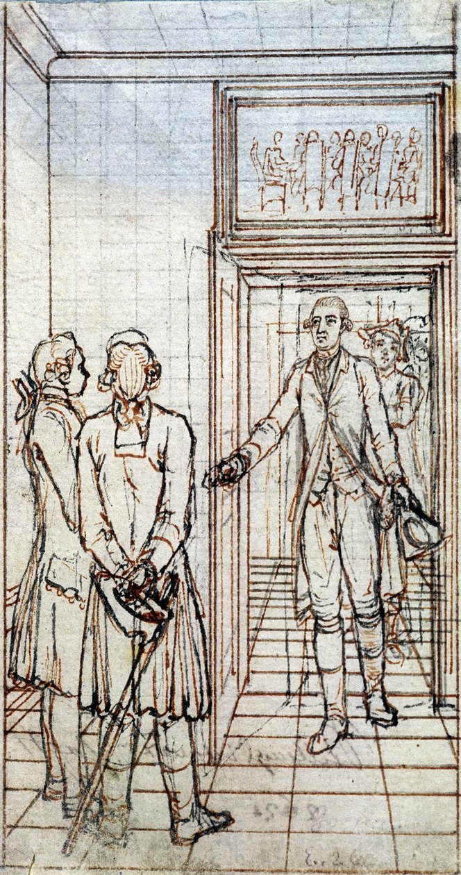 Rencontre de Goethe et Jung Stilling à Strasbourg. Dessin du XIXe siècle - Unknown artist