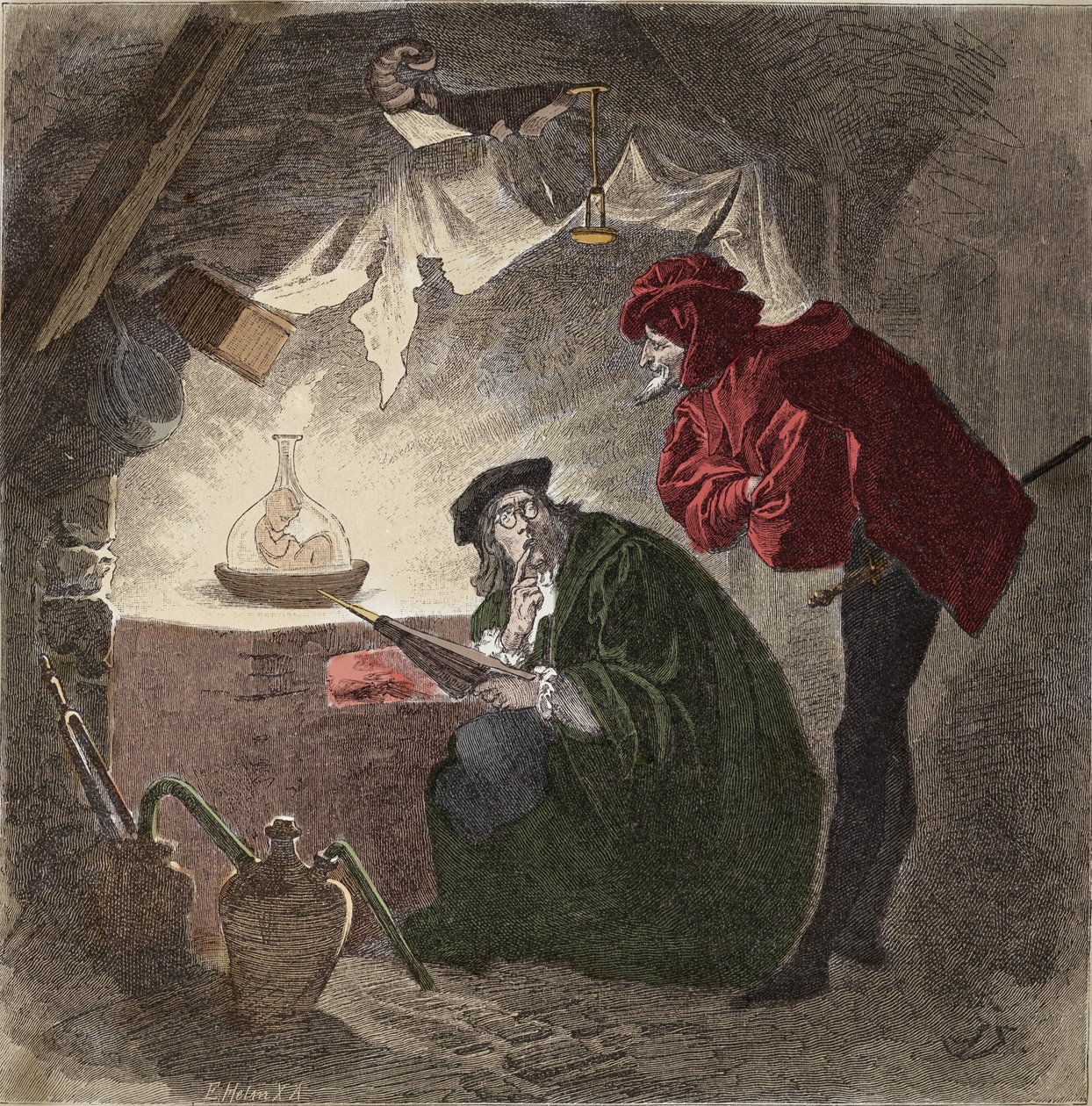 Mephistophélès (Mephisto) une illustration de « Faust » par Johann Wolfgang von Goethe (gravure) - Unknown artist