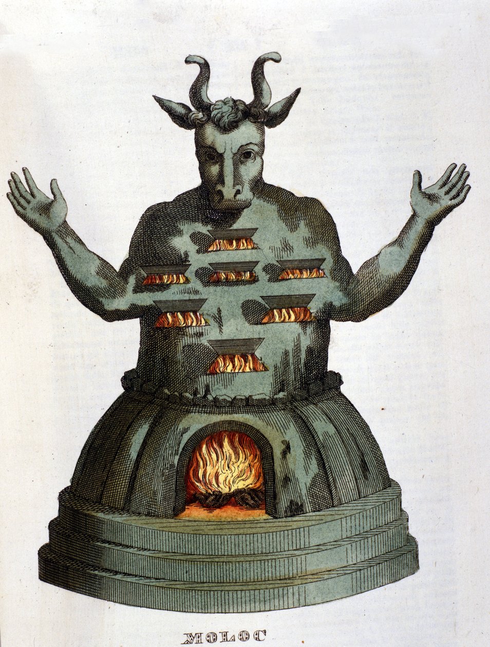 Moloch. Ancienne divinité carthaginoise. On lui sacrifiait les enfants en les jetant dans les flammes. Gravure du 19ème siècle. - Unknown artist