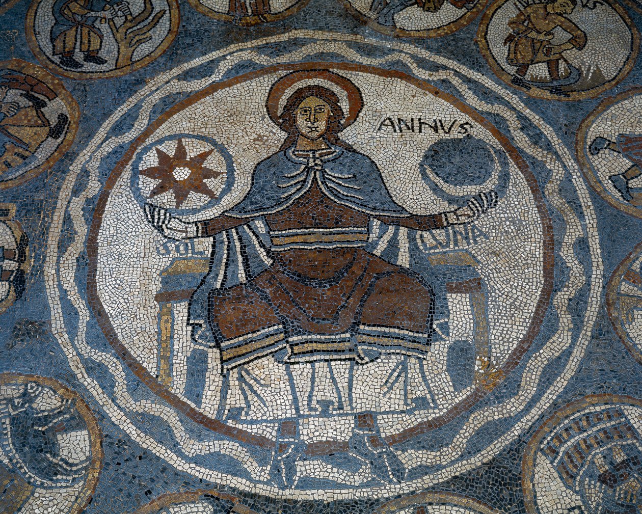 Sol en mosaïque représentant les mois de l