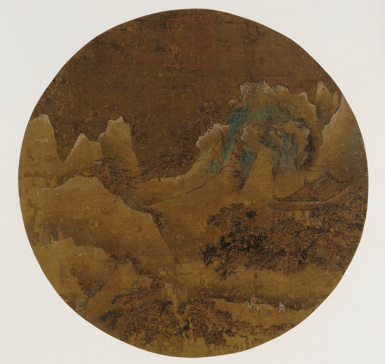 Paysage de montagne : rochers, temple et pins - Unknown artist