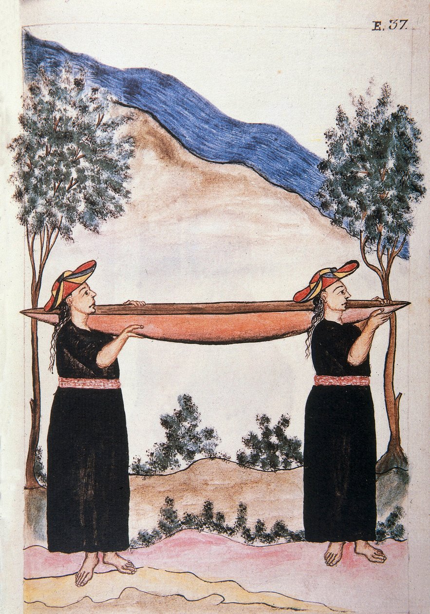 Indiens de Moyobamba portant leur canoë, du livre "Trujillo del Peru" ou "Códice Martínez Compañón", par Baltazar Martinez Compañón y Bujanda, évêque de Trujillo (1782-1785) - Unknown artist