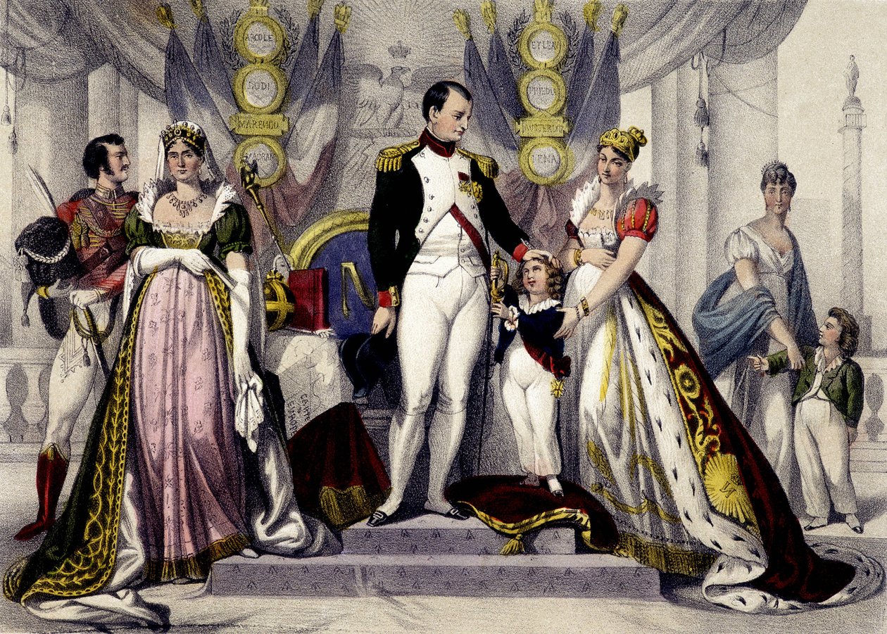 Dynastie napoléonienne de 1804 à 1815. Joséphine, Napoléon Ier, Roi de Rome, Marie Louise. Gravure du 19ème siècle - Unknown artist