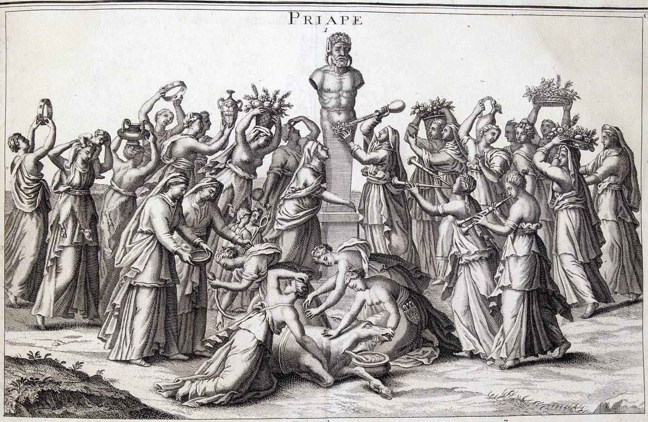 Offrandes faites par des femmes au dieu Priape (Priapos), le dieu asiatique de la fécondité, venu en Grèce. Lieu de culte de Lampsaque - Unknown artist