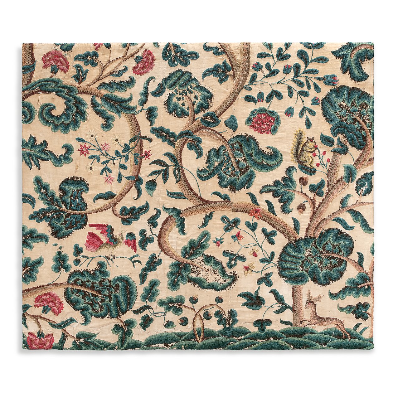 Un des deux panneaux de broderie crewel - Unknown artist