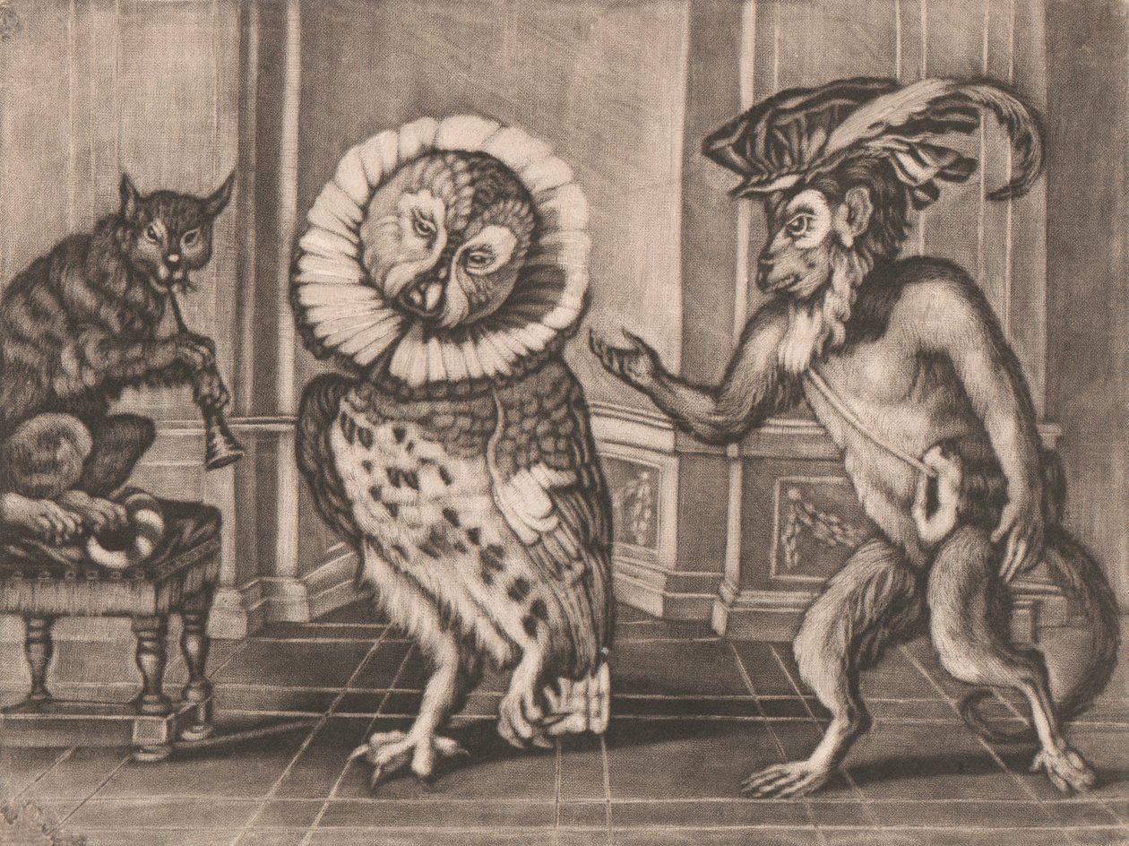 Hibou, singe et chat de Mezzotintoes par Smith, Vol. III - Unknown artist