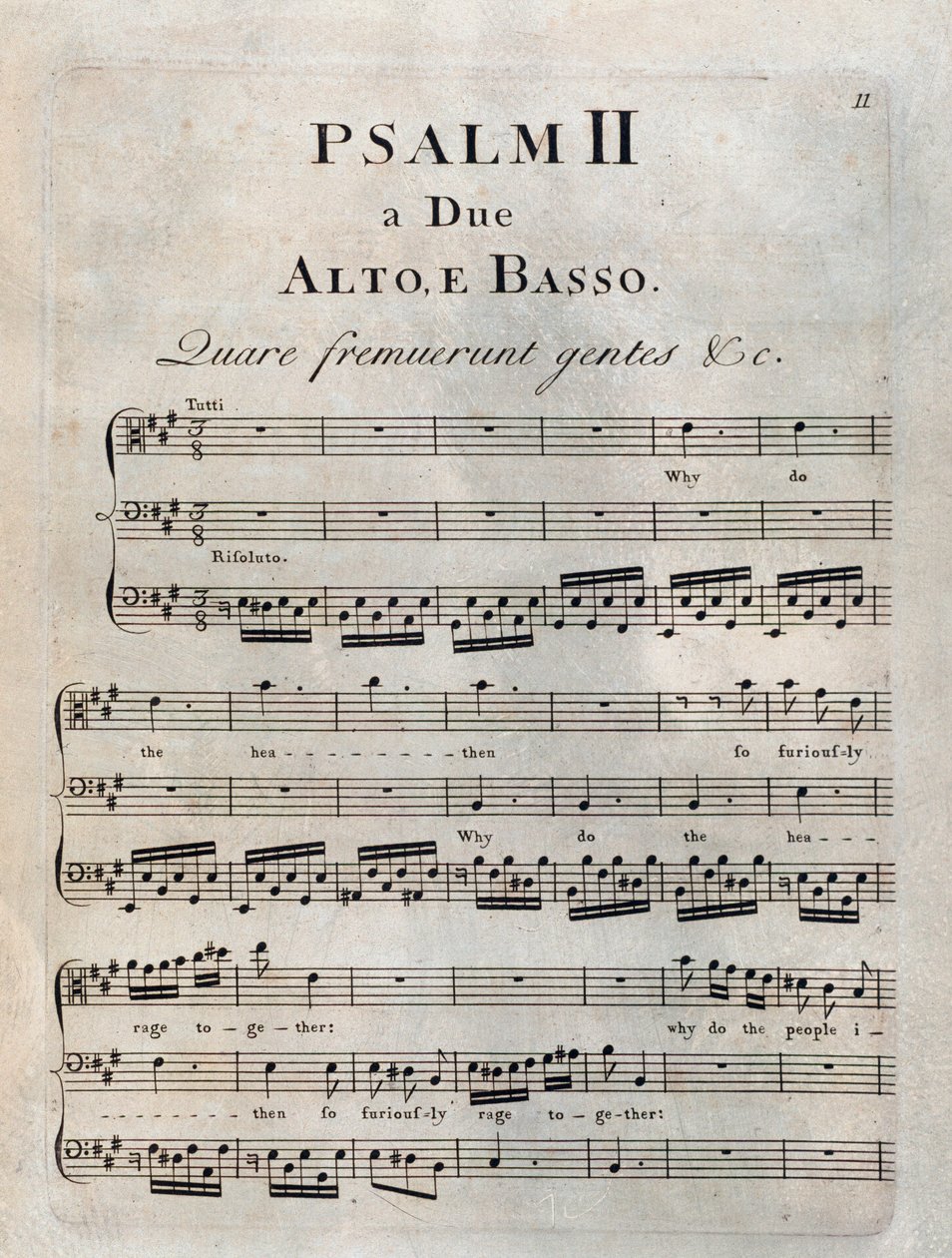 Page du deuxième psaume dans la partition musicale des "Psaumes" de Benedetto Marcello - Unknown artist