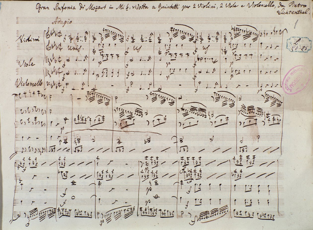 Page de partition pour la Symphonie concertante pour violon et alto en mi bémol, par Mozart, version Lichtenthal - Unknown artist