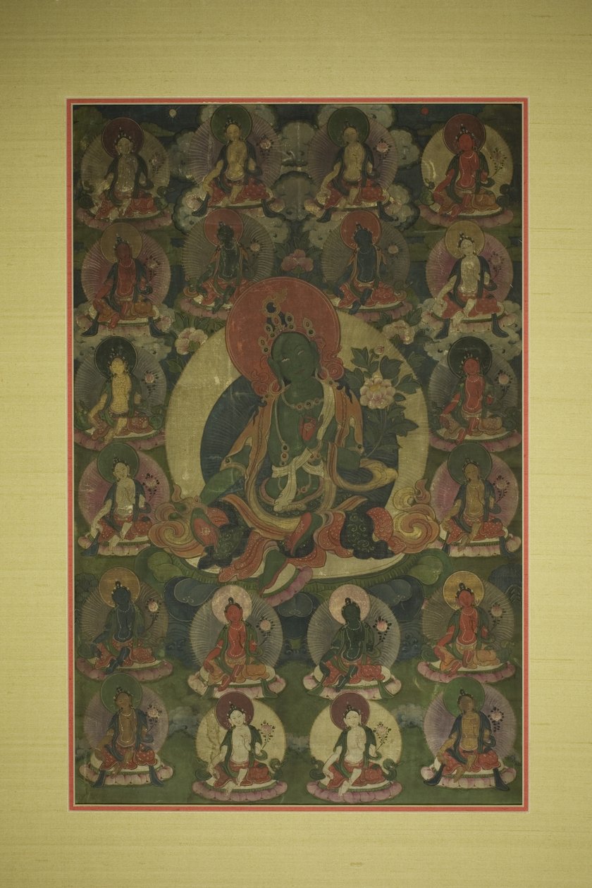 Bannière peinte (Thangka) de Tara verte entourée de vingt manifestations - Unknown artist