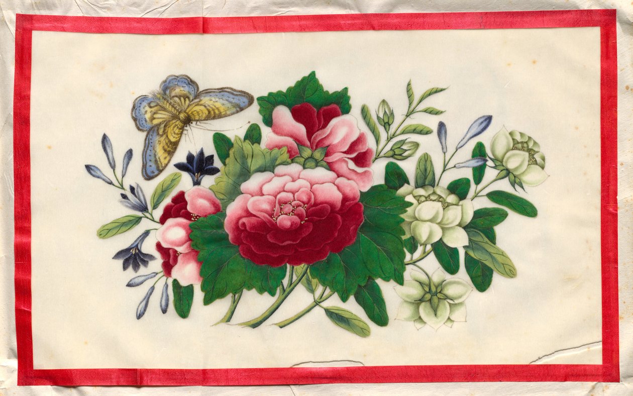 Peinture neuf du livre illustré de fleurs et de papillons - Unknown artist