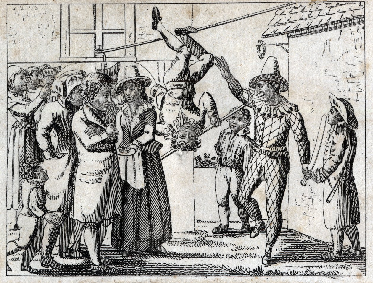 Fête au village : jeux et déguisements. Gravure fin XVIIIe siècle. Collection privée. - Unknown artist