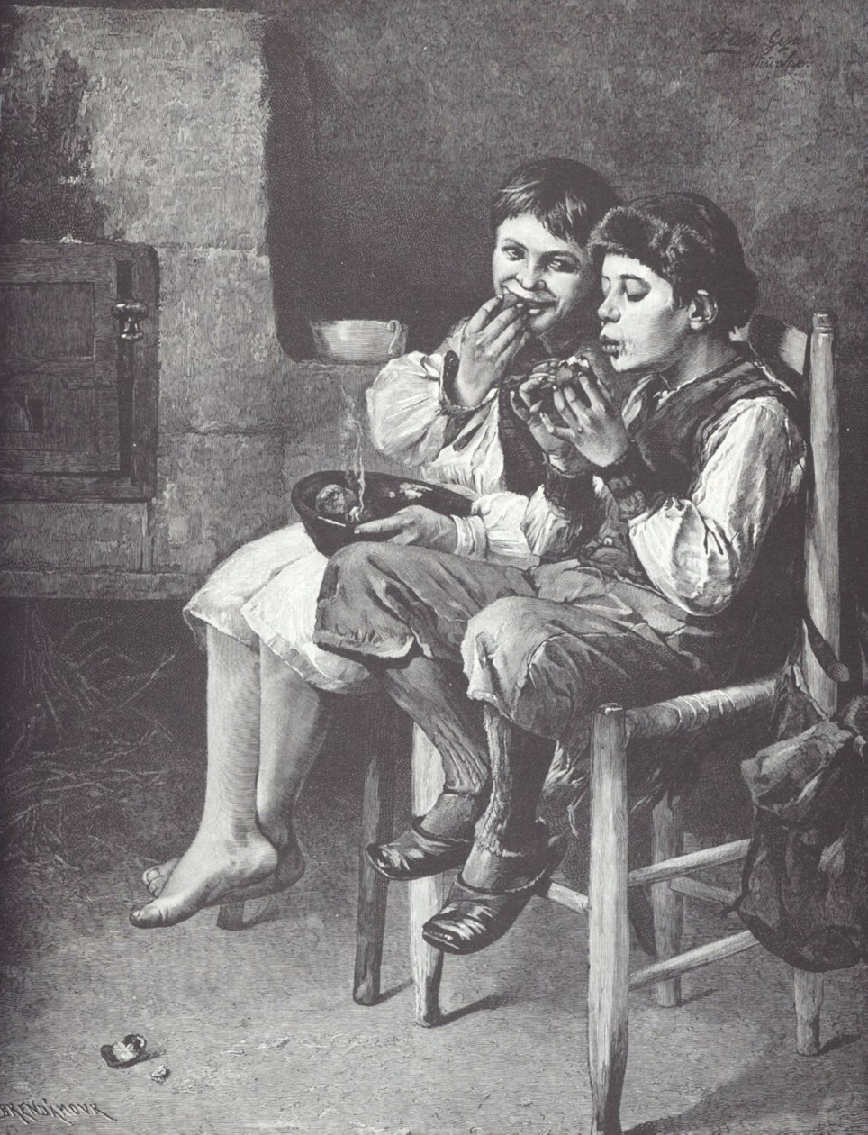 Garçons pauvres mangeant, fin du 19e siècle - Unknown artist