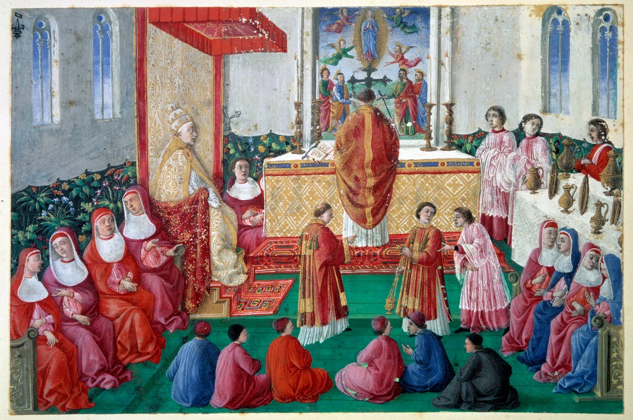 Le pape Sixte IV assiste à la messe dans la chapelle Sixtine au Vatican - Unknown artist