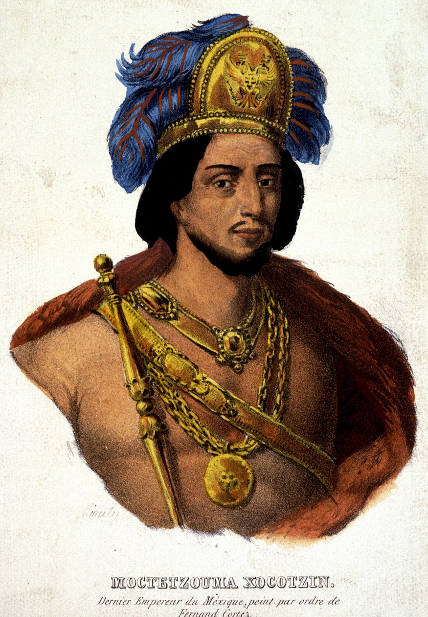 Portrait en buste de Moctezuma (ou Montezuma), dernier empereur du Mexique - ill. 19ème siècle d