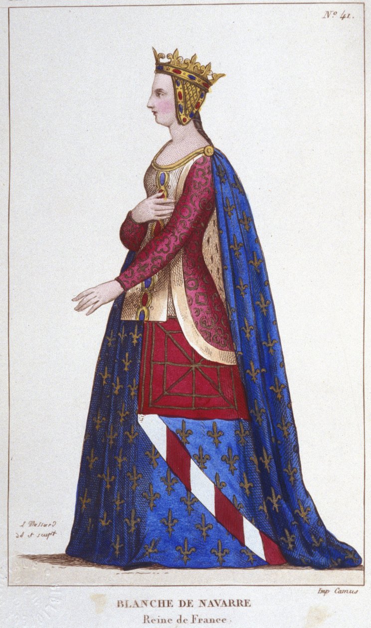 Portrait de Blanche de Navarre (1224 -1283) Reine de France Épouse de Jean Ier le Roux en 1236. Gravure de 1830 - Unknown artist