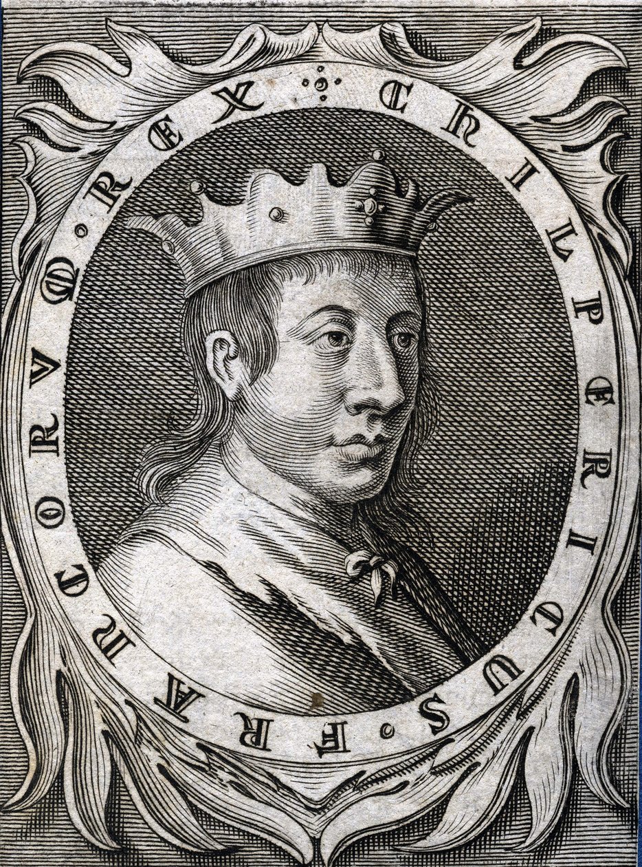 Portrait de Chilpéric II (v. 670-721), roi de Neustrie. Gravure du 18e siècle - Unknown artist