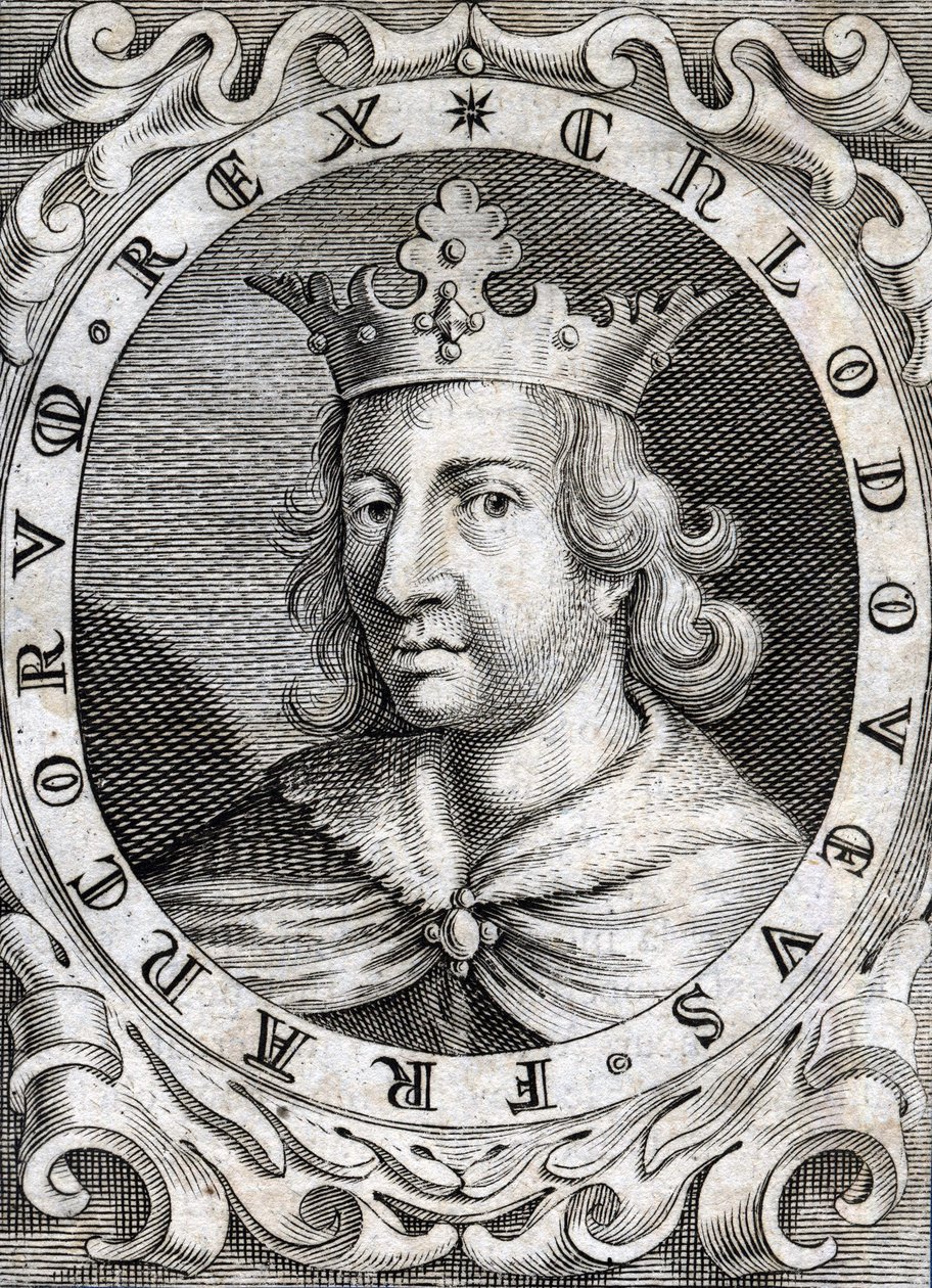 Portrait de Clovis II (? - 657), roi de Neustrie, Bourgogne et Austrasie, gravure du XVIIIe siècle - Unknown artist