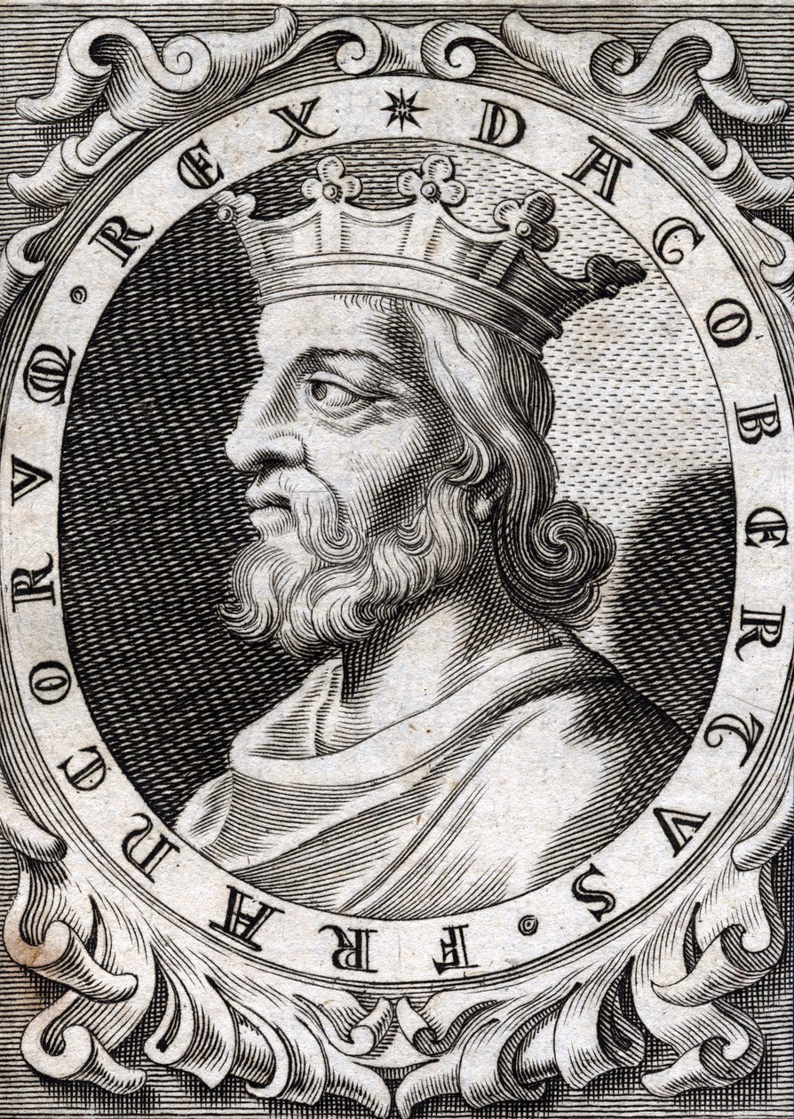 Portrait de Dagobert Ier (? - 639), roi des Francs, dynastie des Mérovingiens. Gravure du 18e siècle - Unknown artist