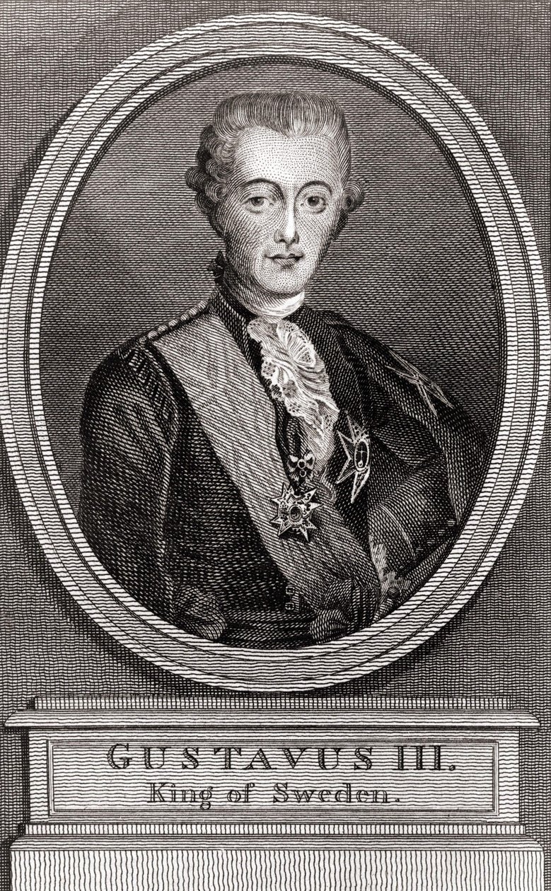 Portrait de Gustave III (1746-1792), roi de Suède de 1771 à 1792 gravure de 1787 « Collection aux Soldats d