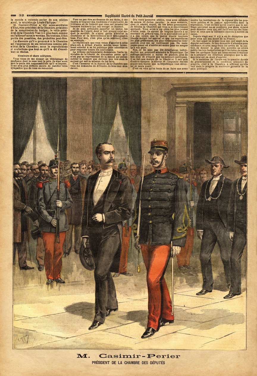 Portrait de Jean Casimir-Perrier (Casimir Perrier, Casimir Perrier, Casimir-Perrier) (1847-1907), nouveau président de la Chambre des députés. Gravure dans « Le petit journal » 28/01/1893. Collection Selva - Unknown artist