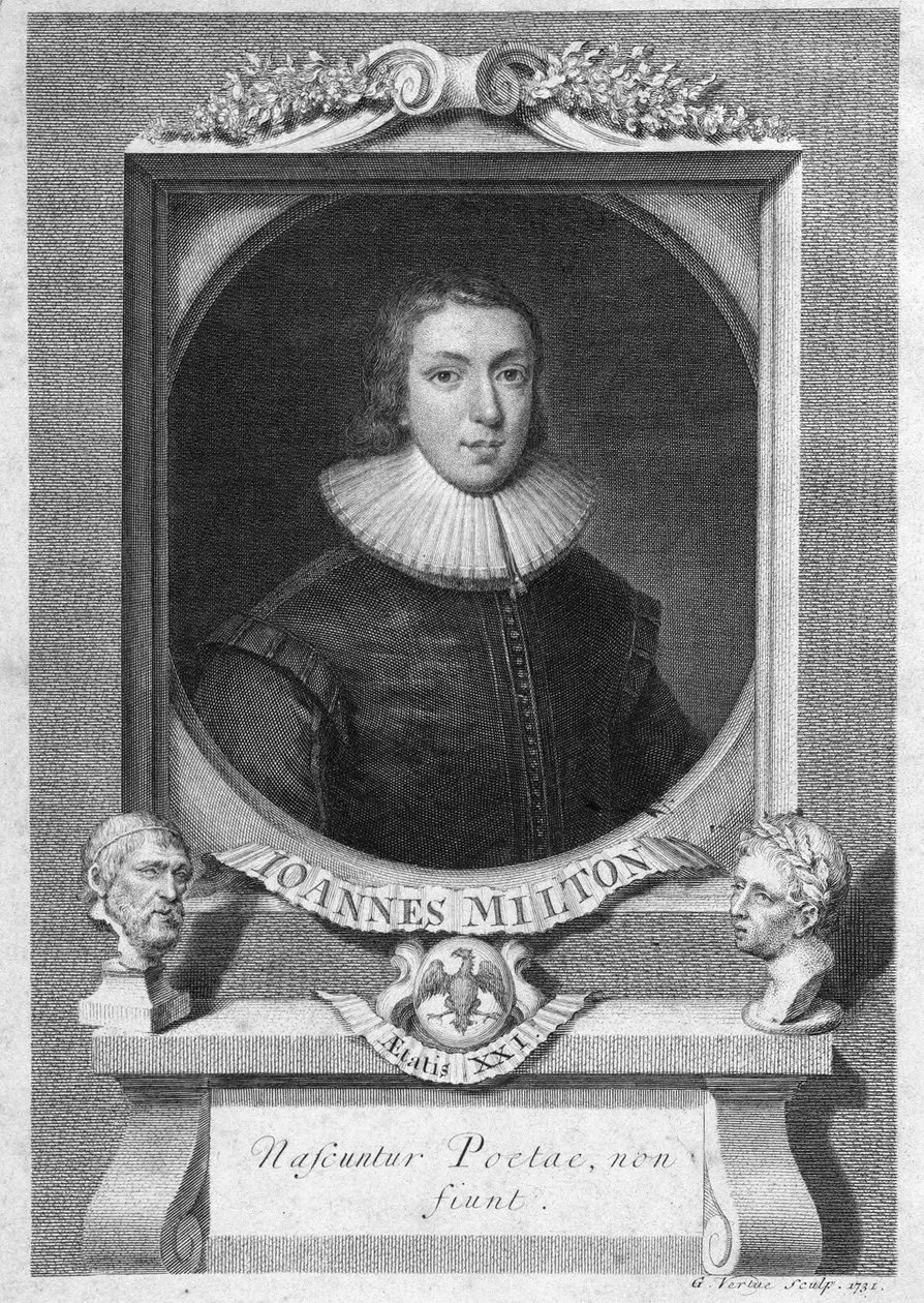 Portrait de John Milton, poète et essayiste anglais (1608 - 1674) gravure du 18ème siècle - Unknown artist