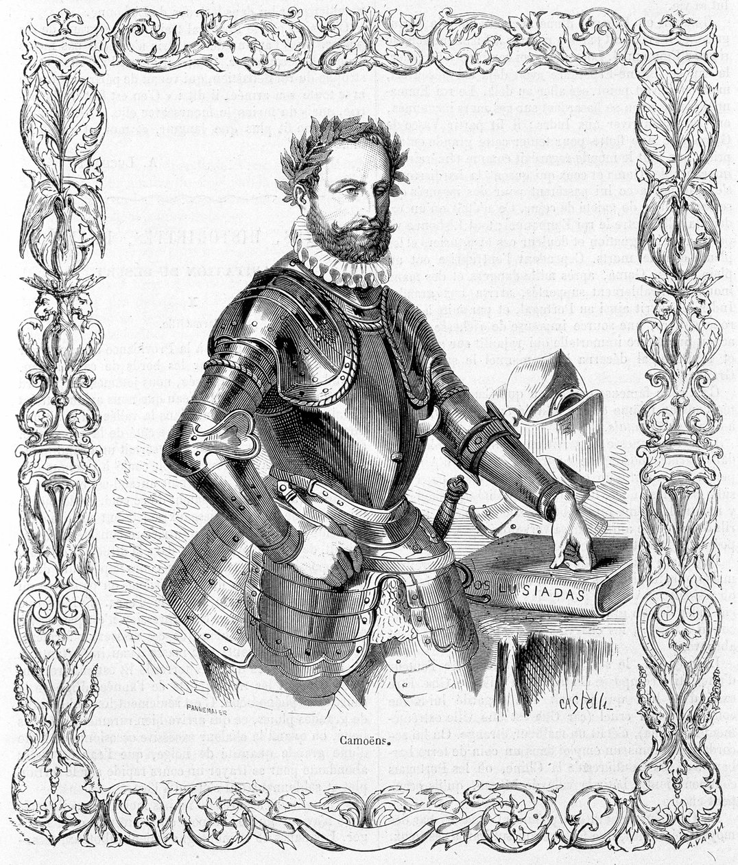 Portrait de Luis de Camoens en armure - gravure - Unknown artist