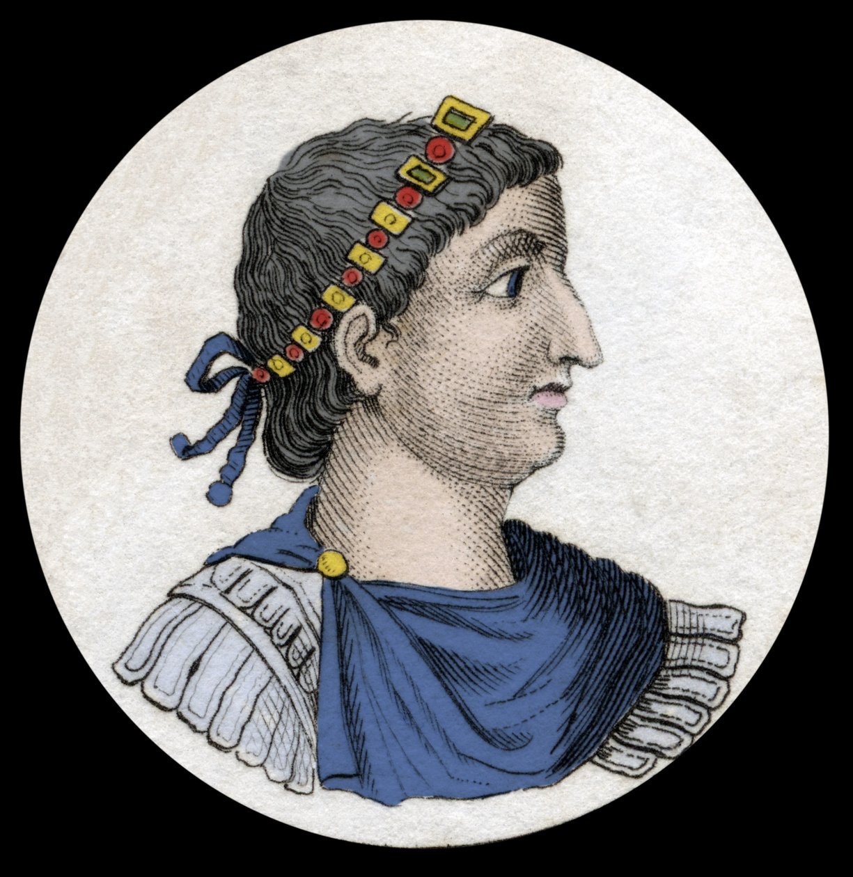 Portrait de Théodose Ier (Flavius Theodosius) (347-395), empereur romain, gravure du XIXe siècle - Unknown artist